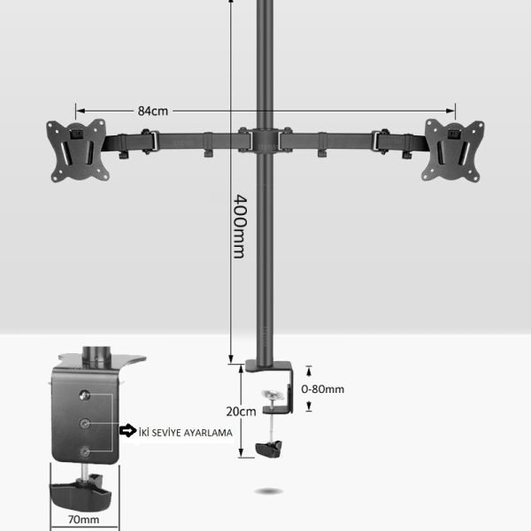 YeniTech-Çelik Masa Lcd Monitör Led Tv Full Hareketli Tutucu