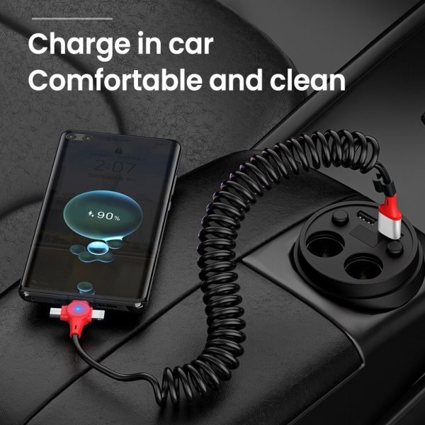 YeniTech-Araç İçi Telefon Şarj Kablosu Uzayabilen Kaliteli Hızlı Şarj Araba Şarj Aleti