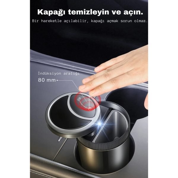 Araç içi sensörlü ışıklı küllük otomatik açılır içi metal araba ev ofis küllük sigara kül tablası