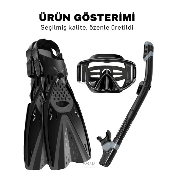 Yenitech-Profesyonel Yüzme Palet Gözlük Dalış Seti 38-47 Ayaklar İçin Kaliteli Yüzme Seti